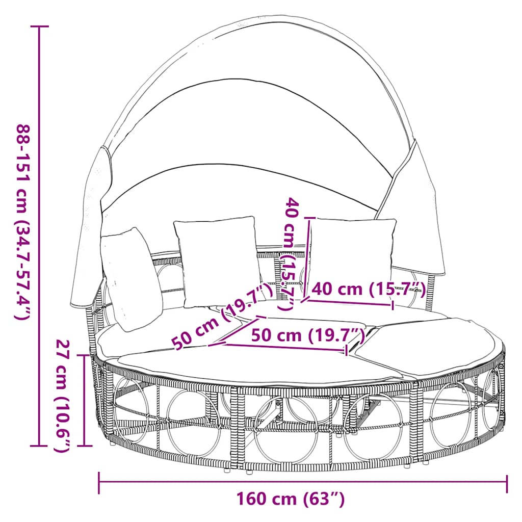Loungebed Met Luifel En Kussens Poly Rattan