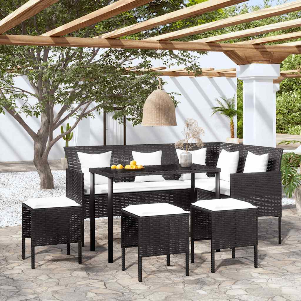 Loungeset Met Kussens L-Vormig Poly Rattan
