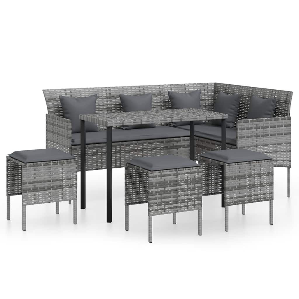 Loungeset Met Kussens L-Vormig Poly Rattan