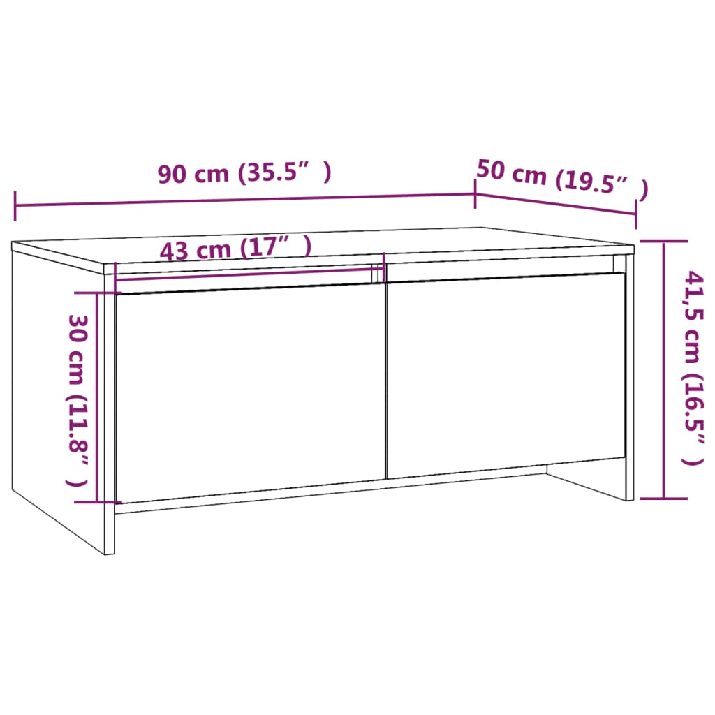 Salontafel 90X50X41,5 Cm Bewerkt Hout Kleurig