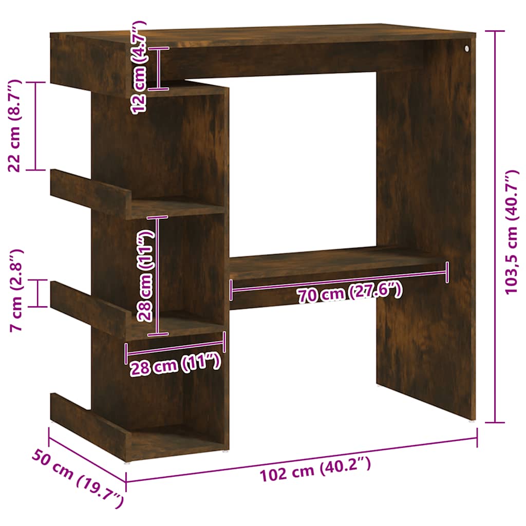 Bartafel Met Opbergrek 100X50X101,5 Cm Hout