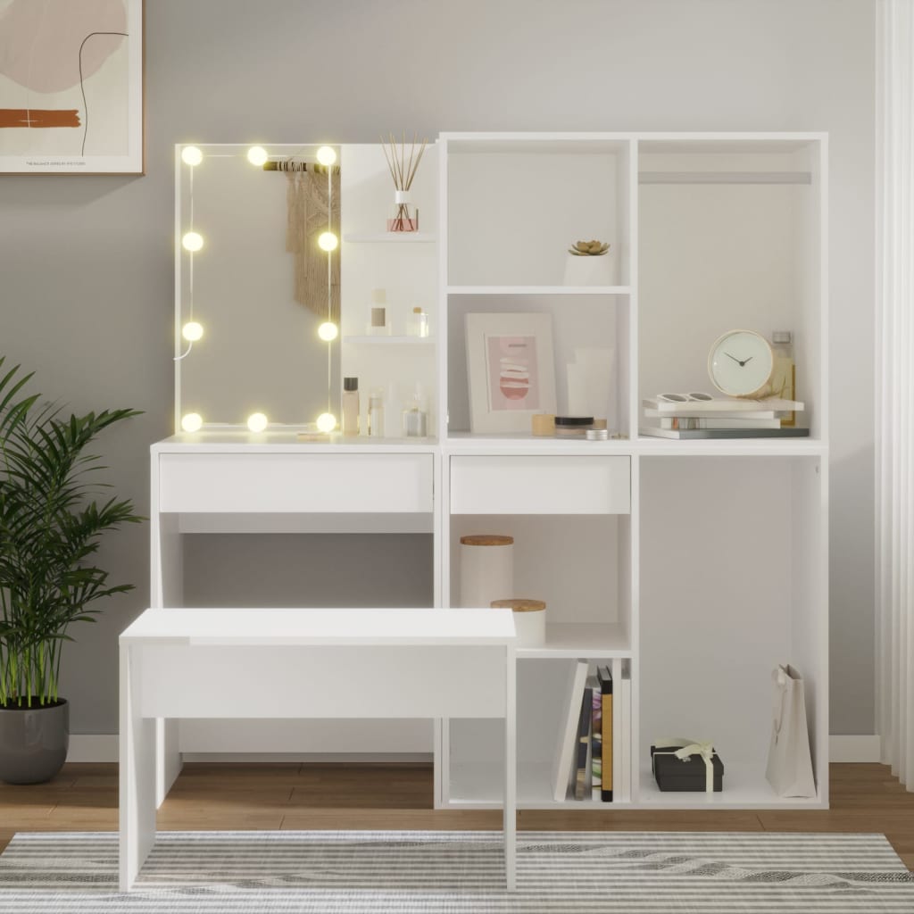 Kaptafelset Met Led-Verlichting Bewerkt Hout Artisanaal Eiken