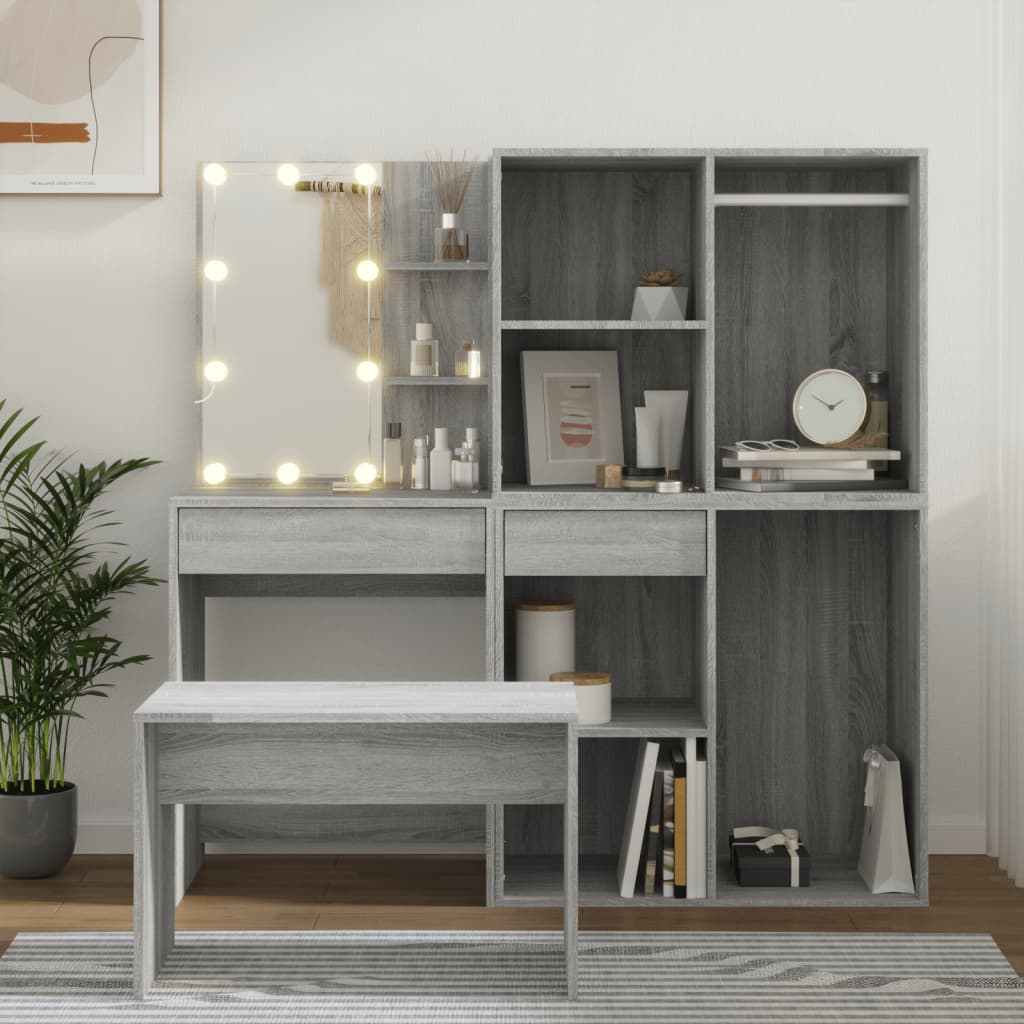 Kaptafelset Met Led-Verlichting Bewerkt Hout Artisanaal Eiken