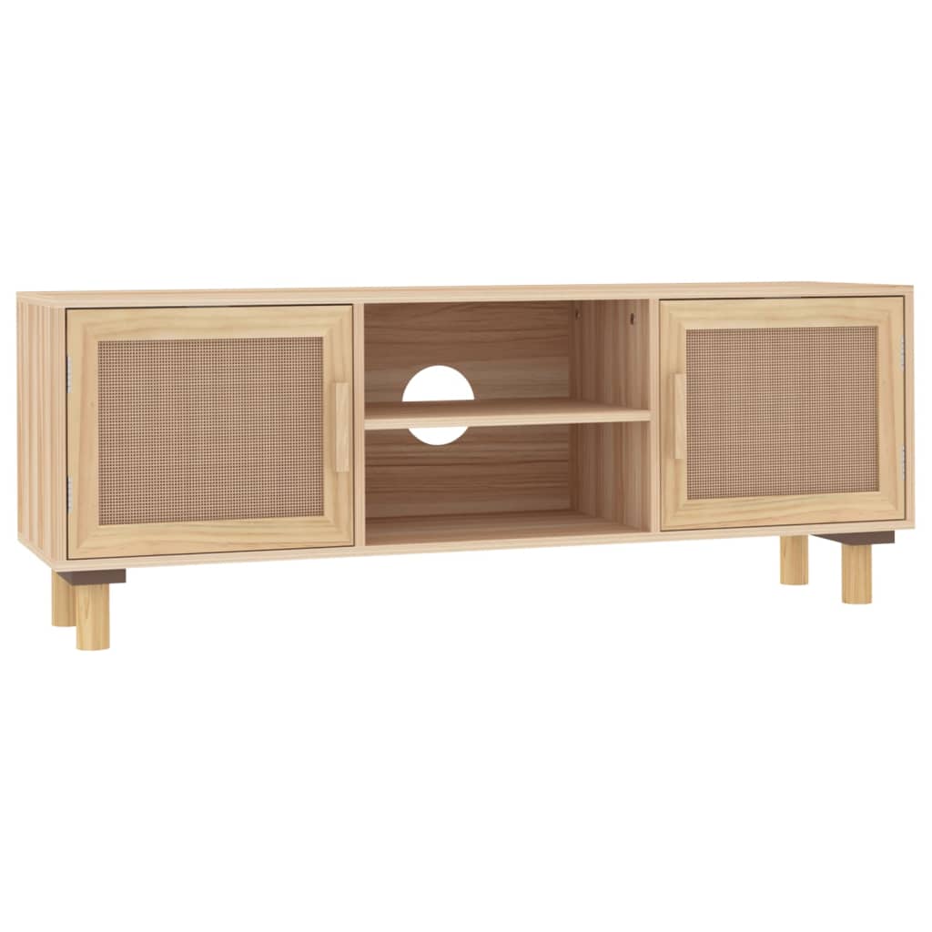 Tv-Meubel 105X30X40 Cm Massief Grenenhout En Rattan