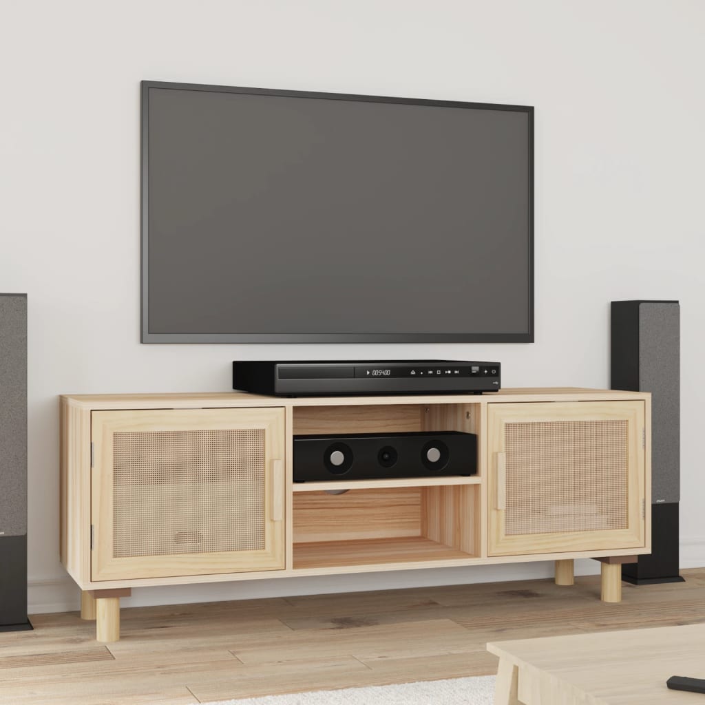 Tv-Meubel 105X30X40 Cm Massief Grenenhout En Rattan