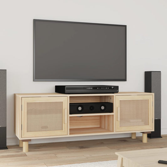 Tv-Meubel 105X30X40 Cm Massief Grenenhout En Rattan