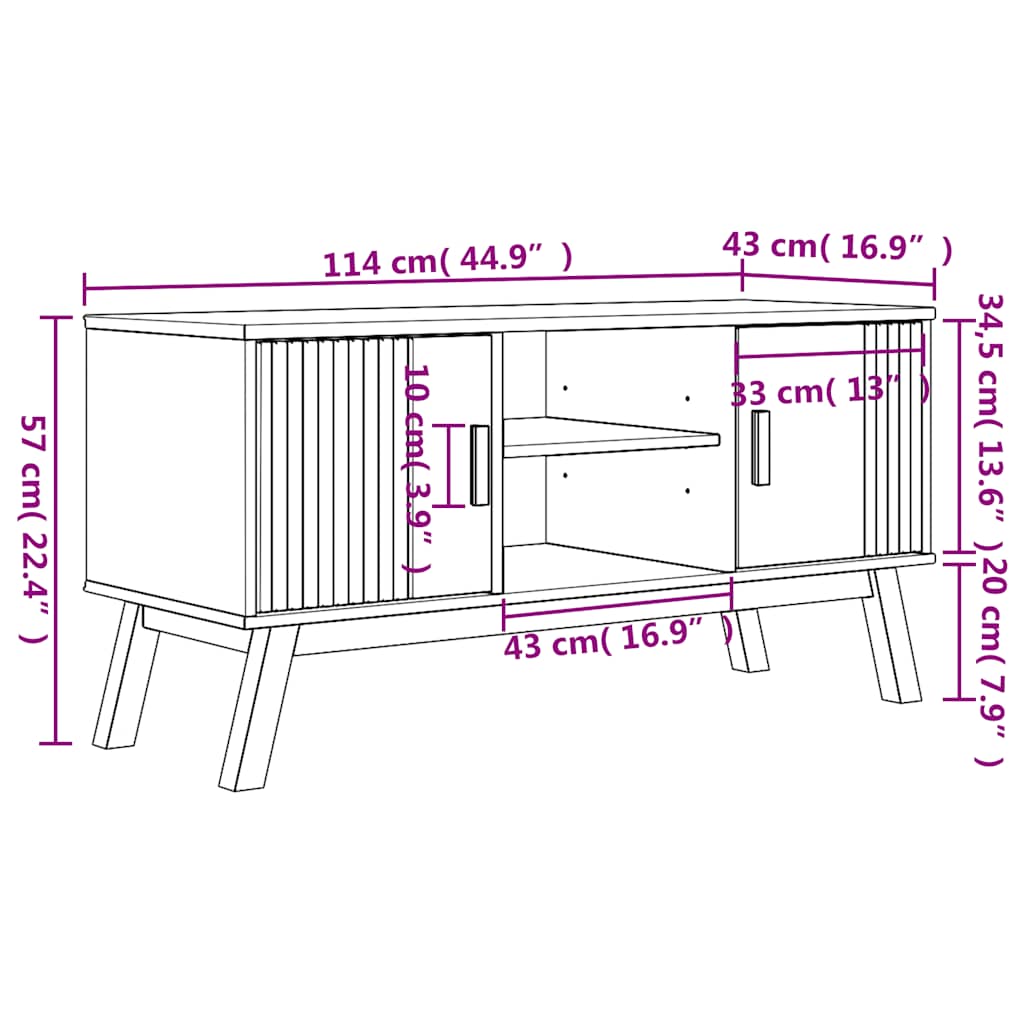 Tv-Meubel Olden 114X43X57 Cm Massief Grenenhout