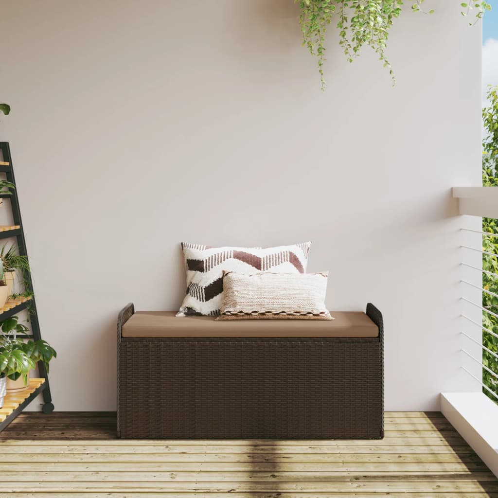 Opbergbankje Met Kussen Poly Rattan Bruin