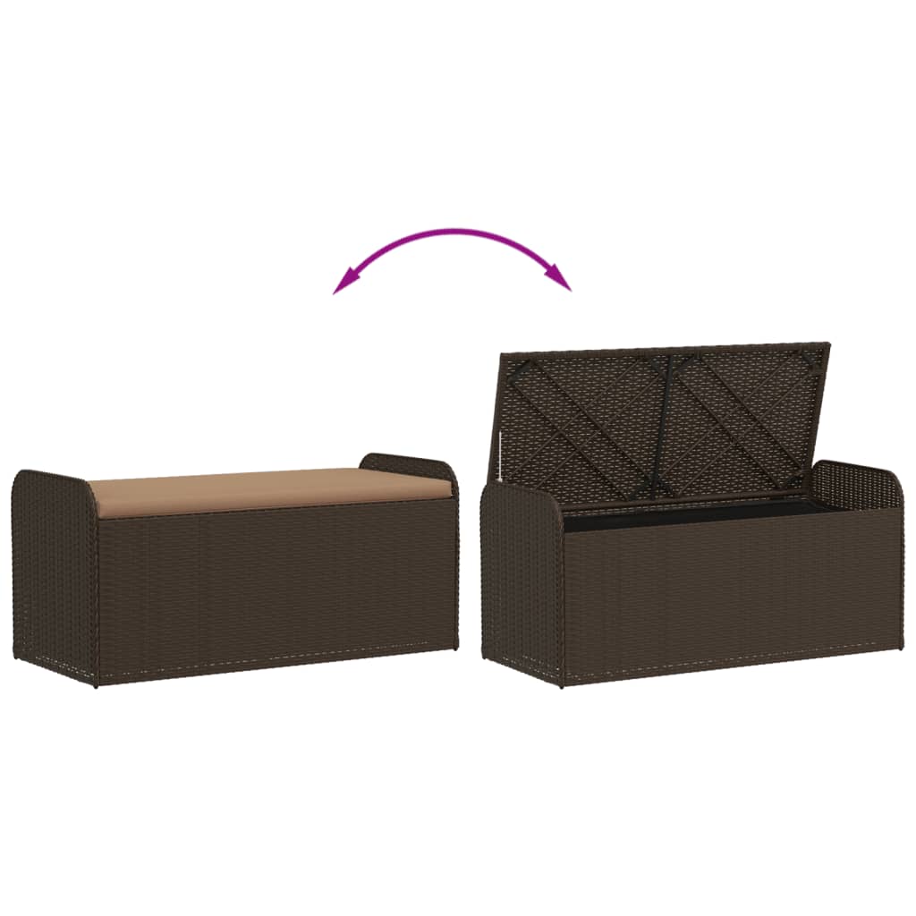 Opbergbankje Met Kussen Poly Rattan Bruin