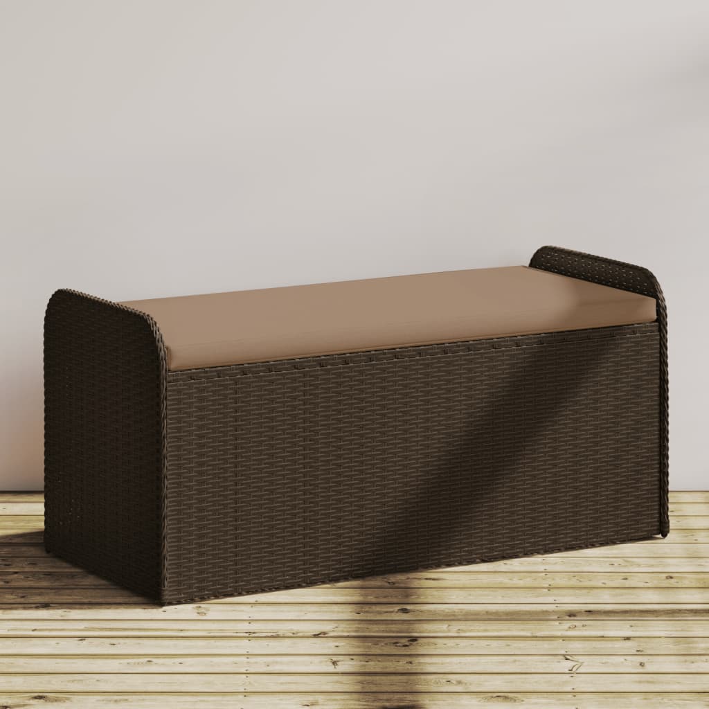 Opbergbankje Met Kussen Poly Rattan Bruin