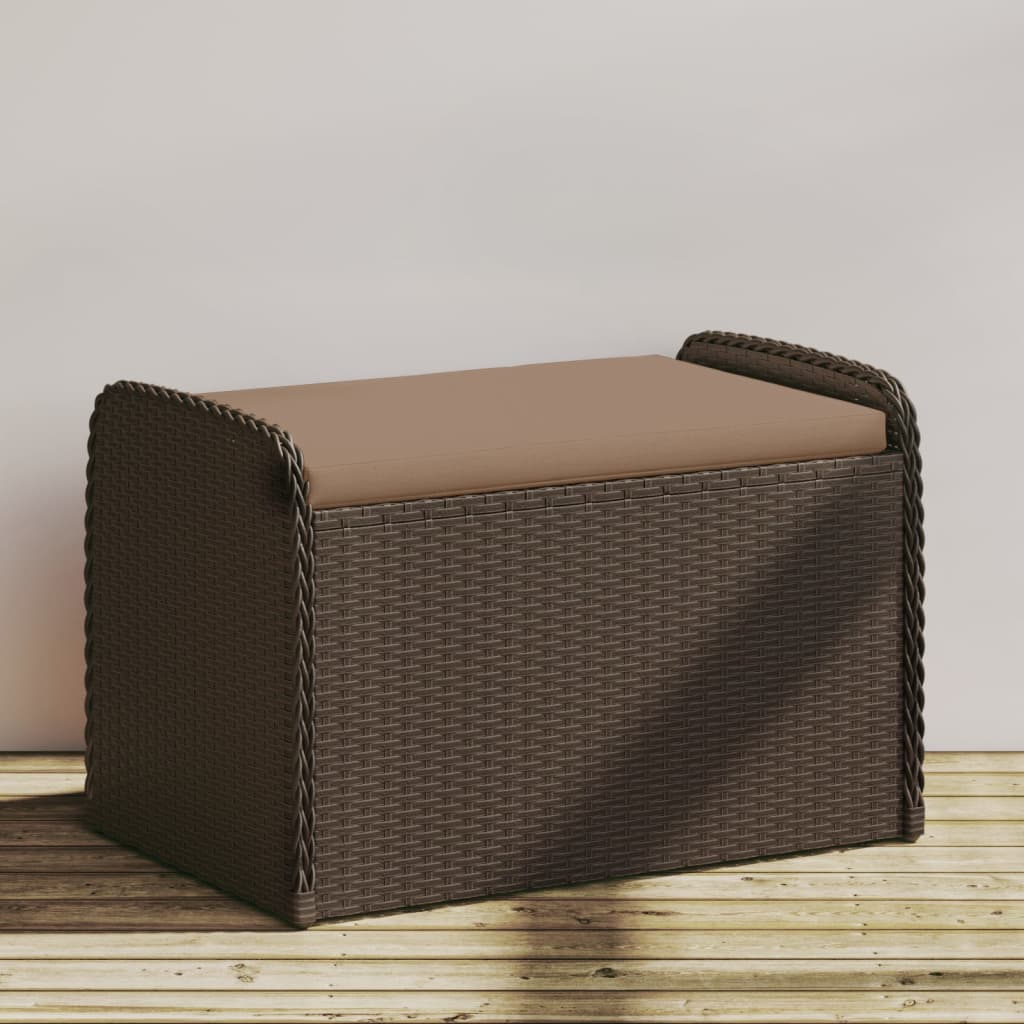 Opbergbankje Met Kussen Poly Rattan Bruin