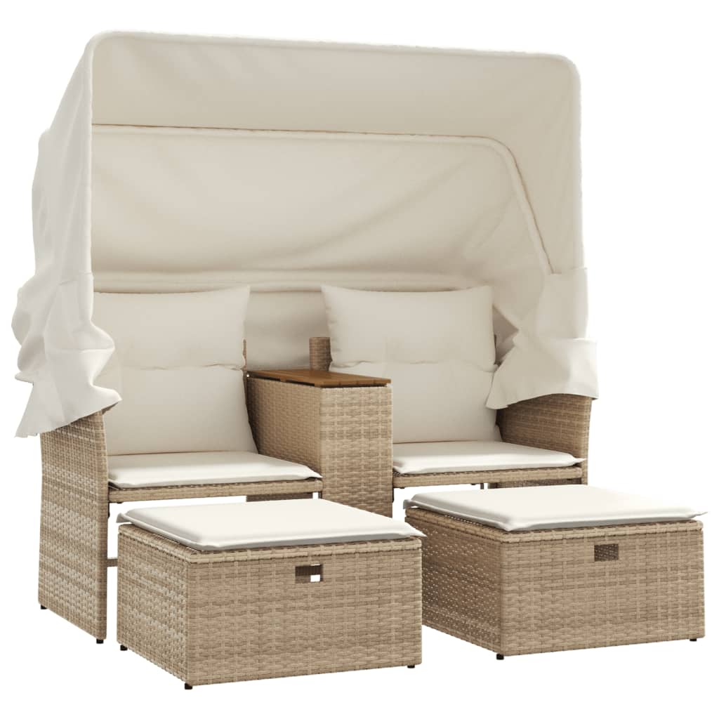 Tuinbank 2-Zits En Voetenbanken Poly Rattan