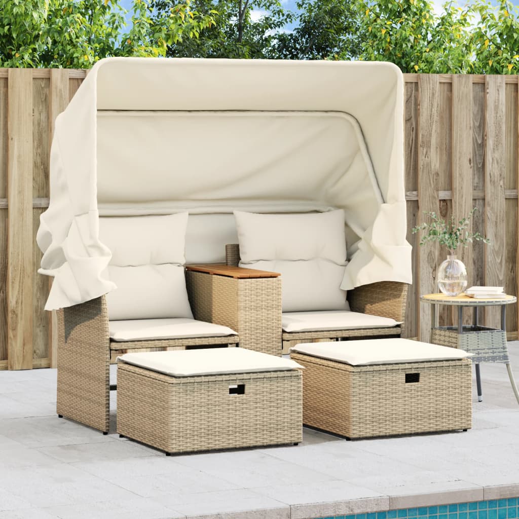 Tuinbank 2-Zits En Voetenbanken Poly Rattan