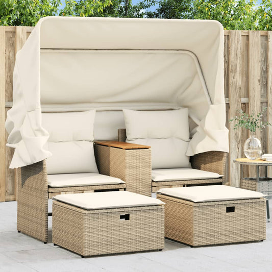 Tuinbank 2-Zits En Voetenbanken Poly Rattan