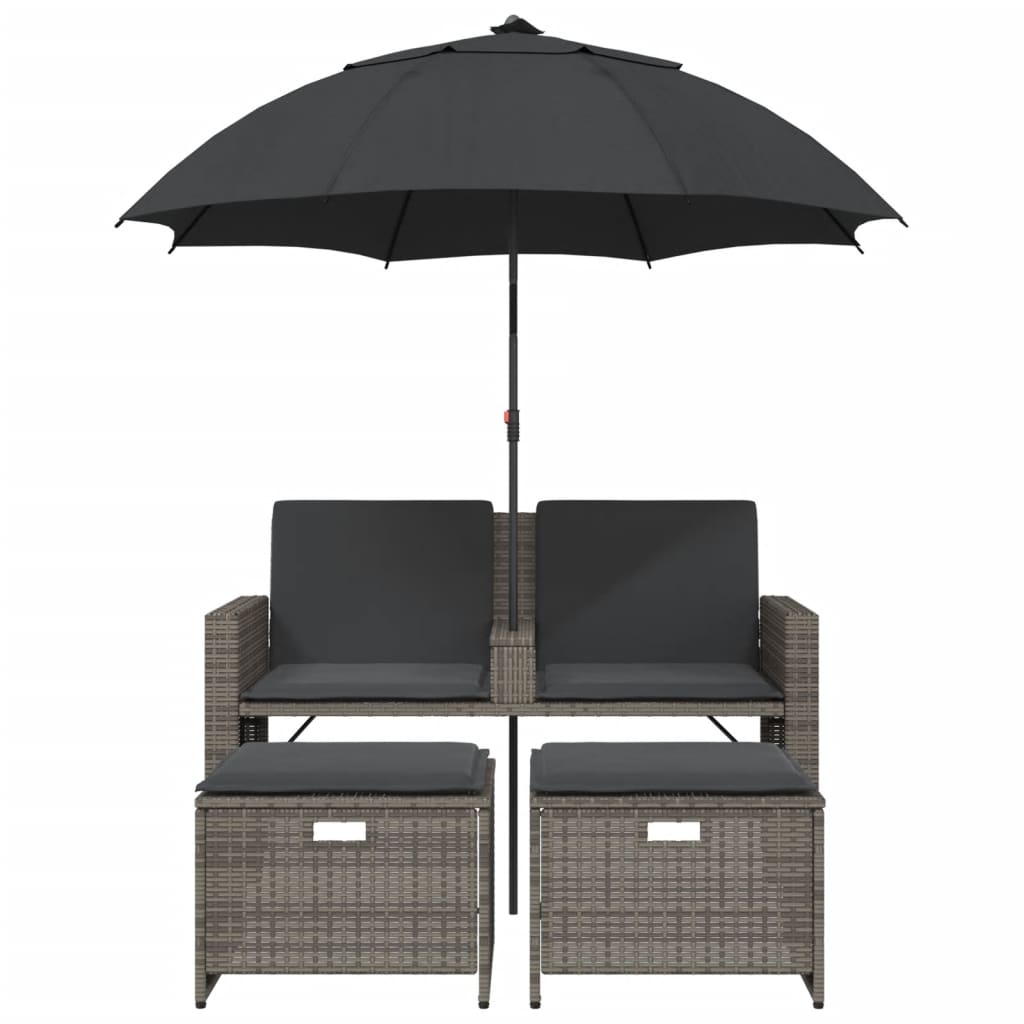 Tuinbank 2-Zits Met Parasol En Voetenbanken Poly Rattan