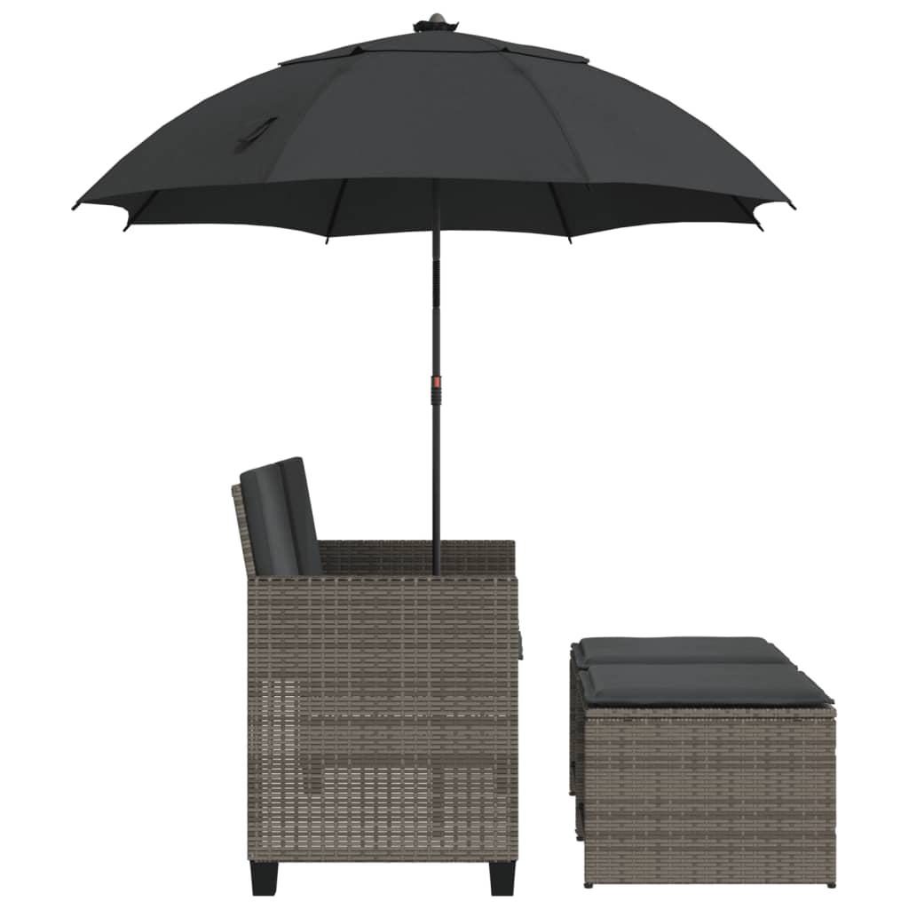 Tuinbank 2-Zits Met Parasol En Voetenbanken Poly Rattan