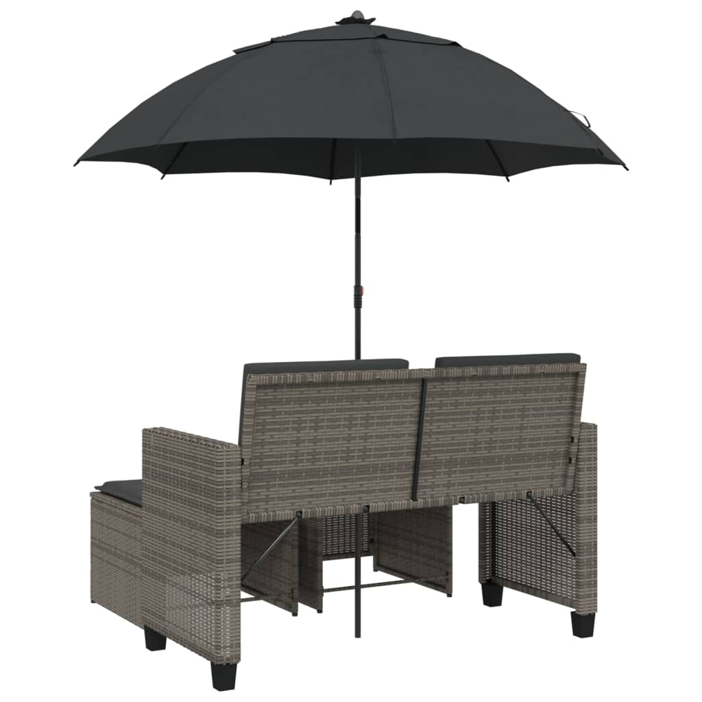 Tuinbank 2-Zits Met Parasol En Voetenbanken Poly Rattan