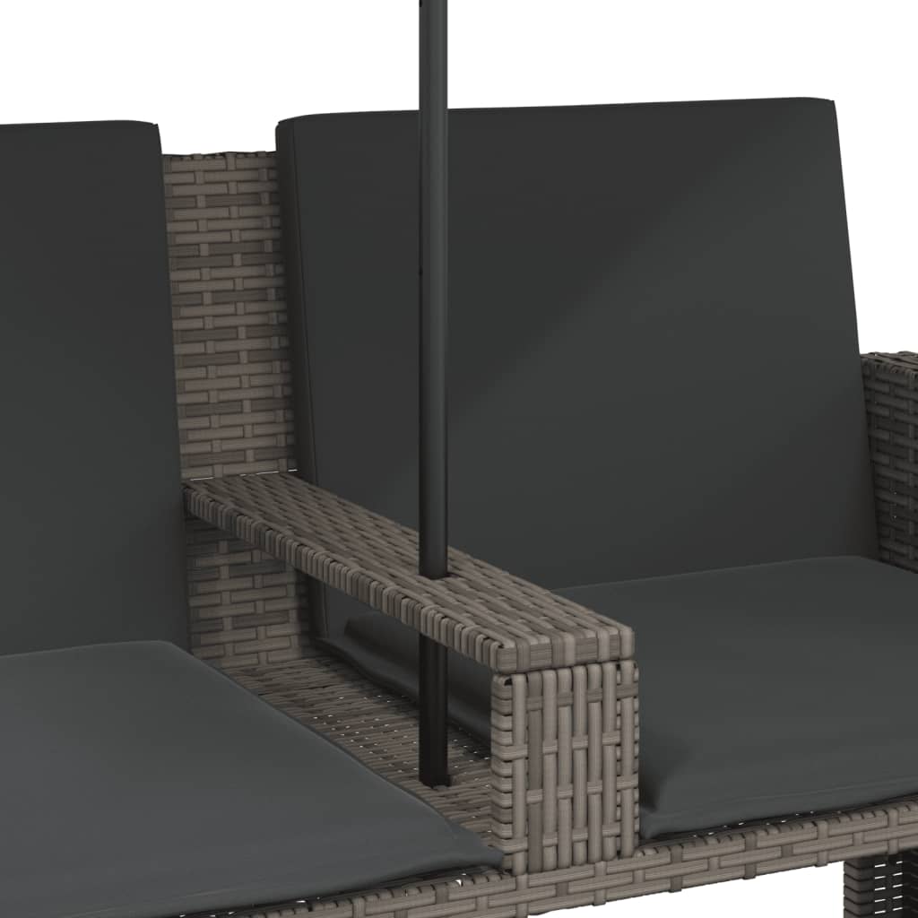 Tuinbank 2-Zits Met Parasol En Voetenbanken Poly Rattan