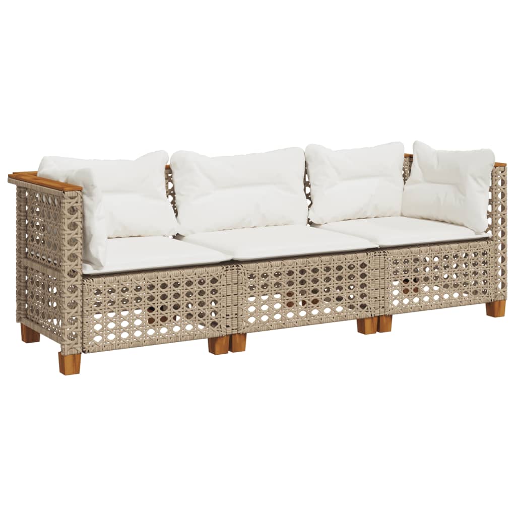 Tuinbank 3-Zits Met Kussens Poly Rattan