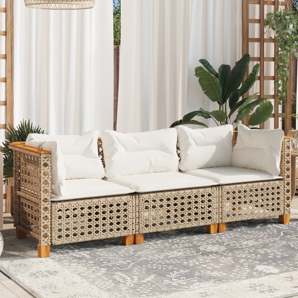 Tuinbank 3-Zits Met Kussens Poly Rattan