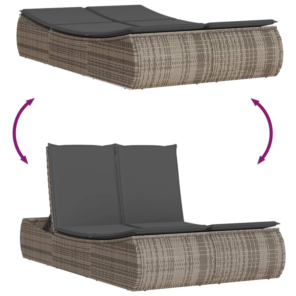 Ligbed 2-Persoons Met Kussens Poly Rattan
