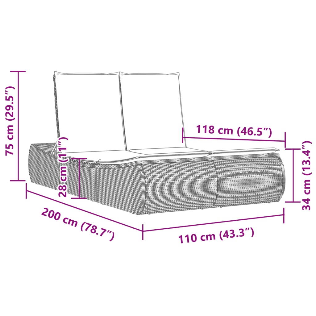 Ligbed 2-Persoons Met Kussens Poly Rattan