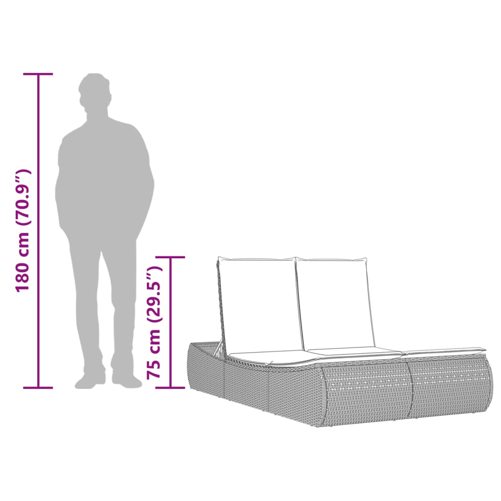 Ligbed 2-Persoons Met Kussens Poly Rattan