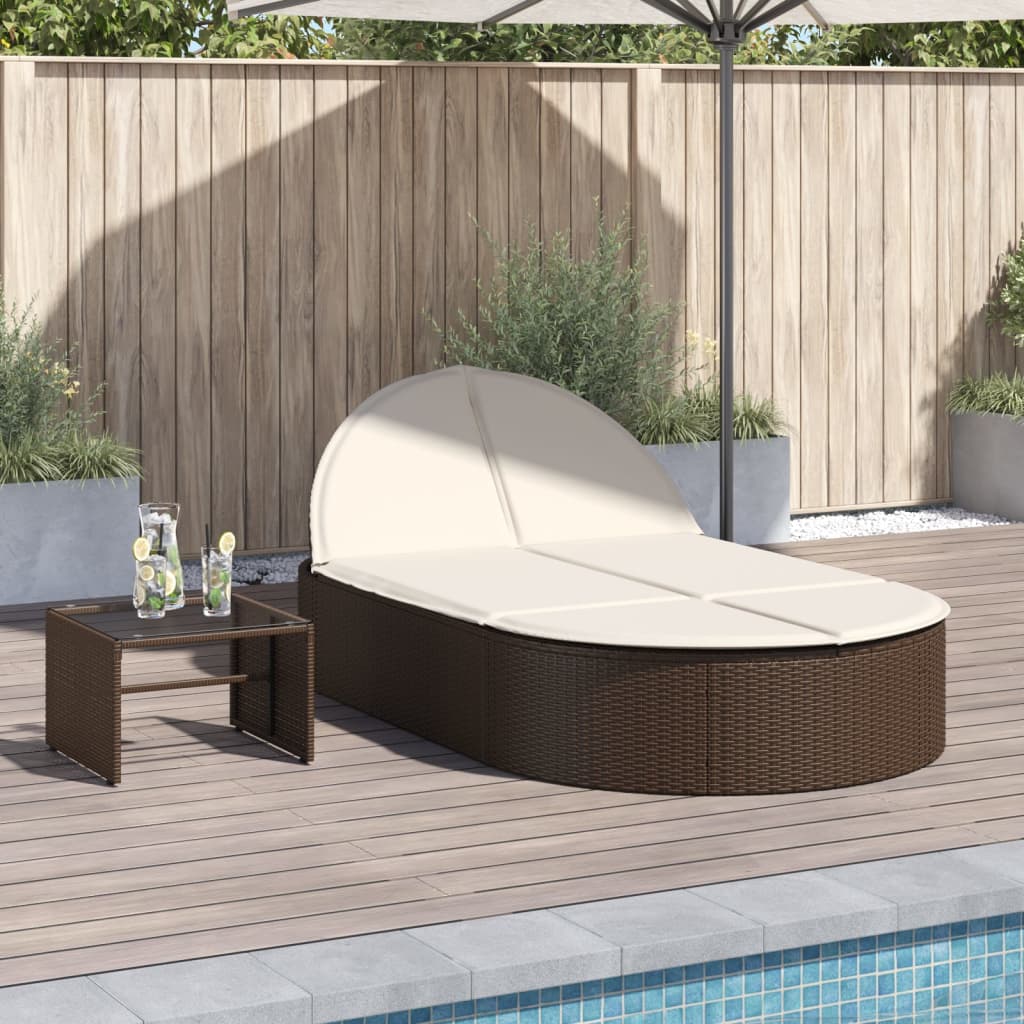 Ligbed 2-Persoons Met Kussens Poly Rattan