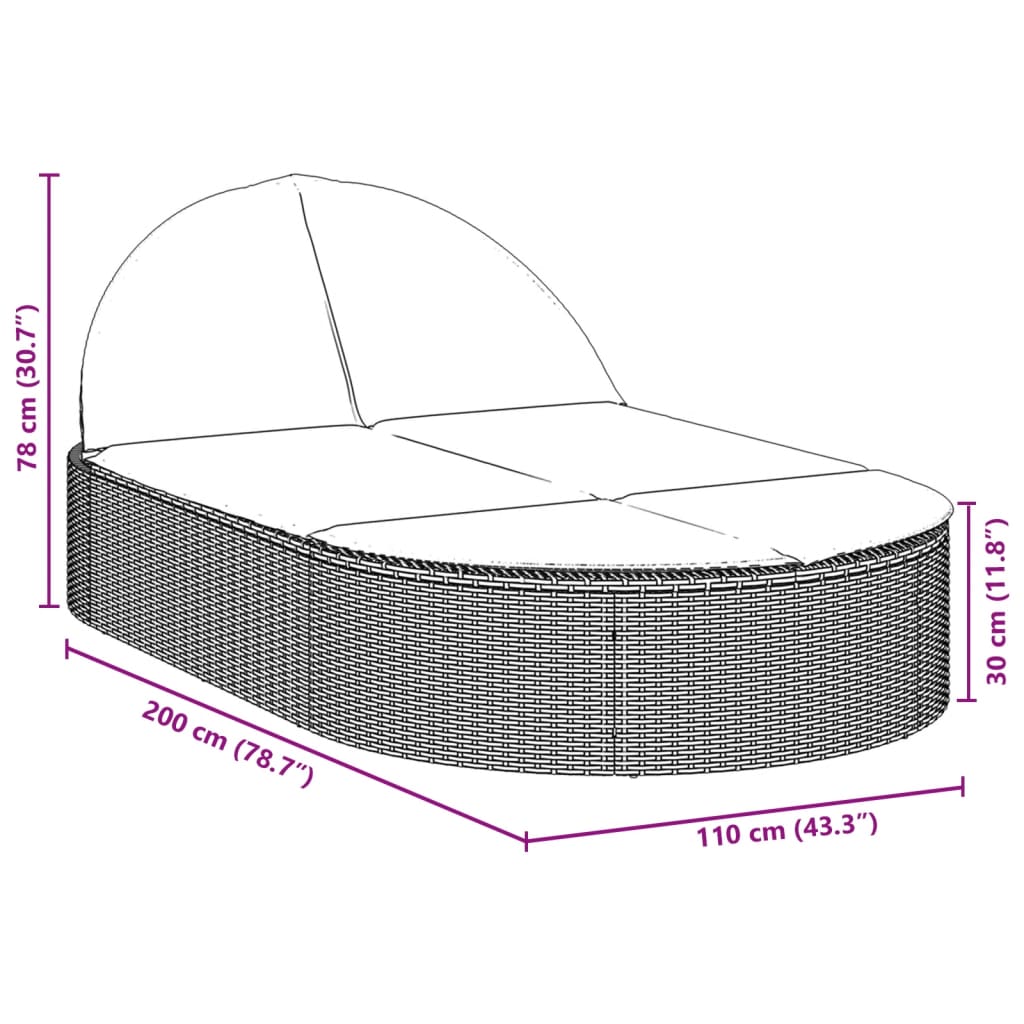 Ligbed 2-Persoons Met Kussens Poly Rattan