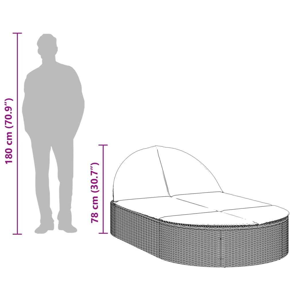 Ligbed 2-Persoons Met Kussens Poly Rattan
