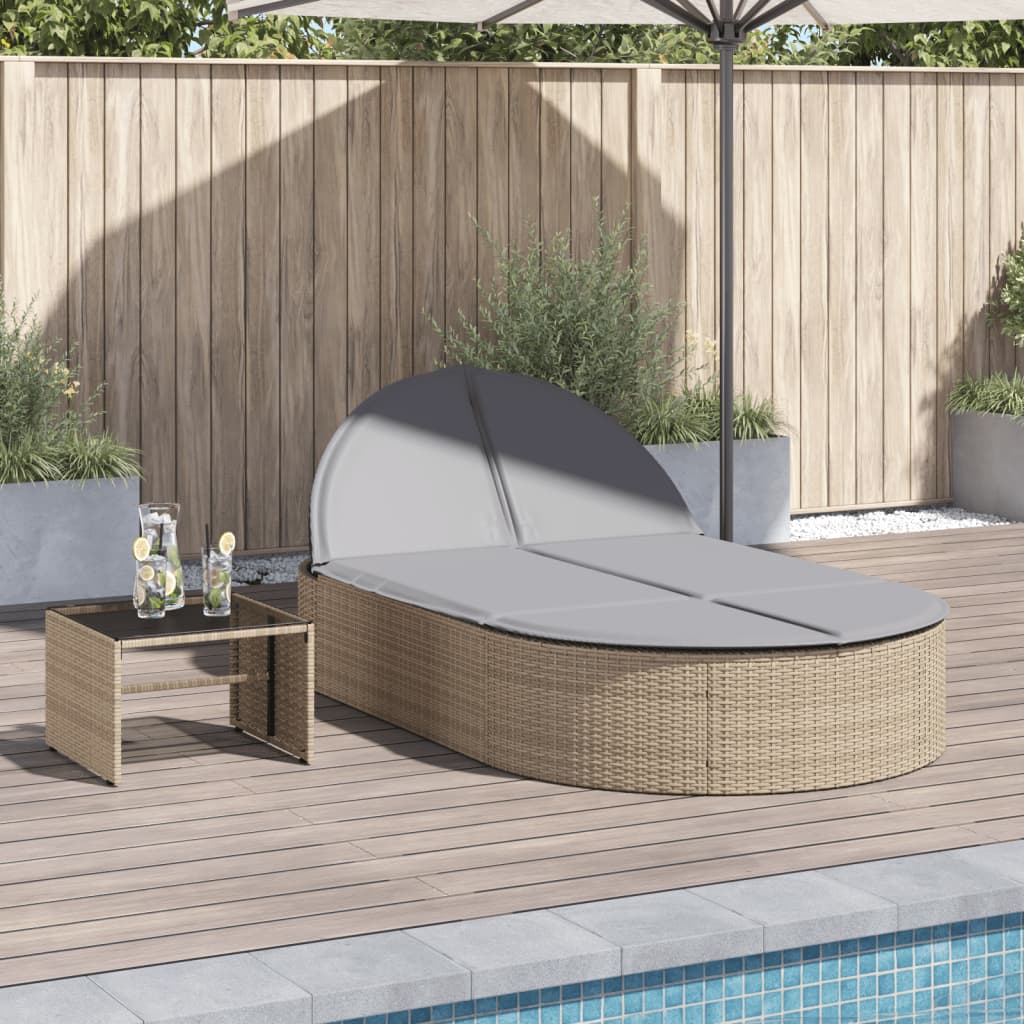 Ligbed 2-Persoons Met Kussens Poly Rattan