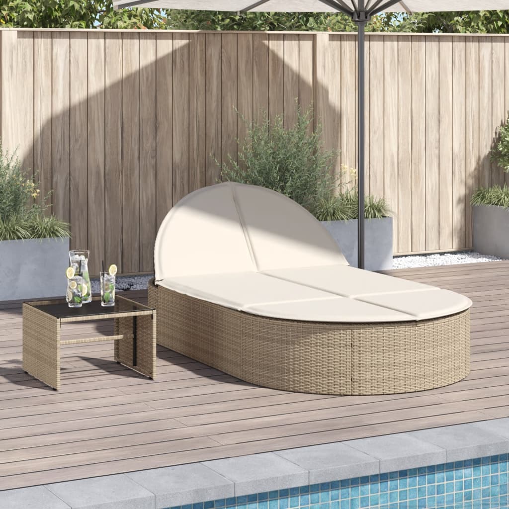 Ligbed 2-Persoons Met Kussens Poly Rattan