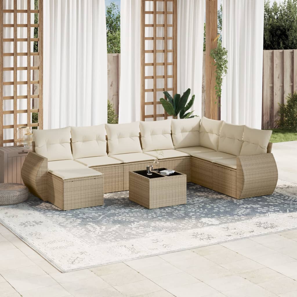 9-Delige Loungeset Met Kussens Poly Rattan