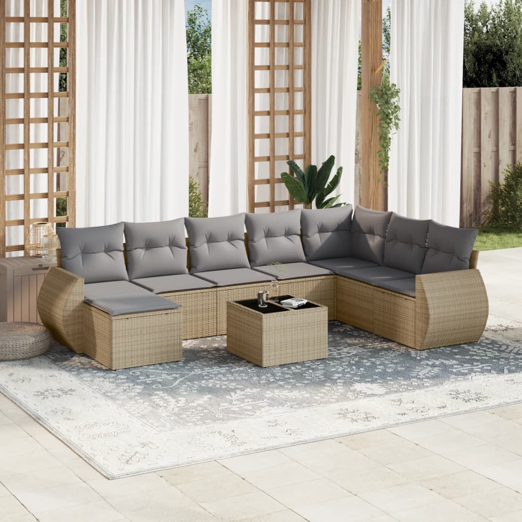 9-Delige Loungeset Met Kussens Poly Rattan