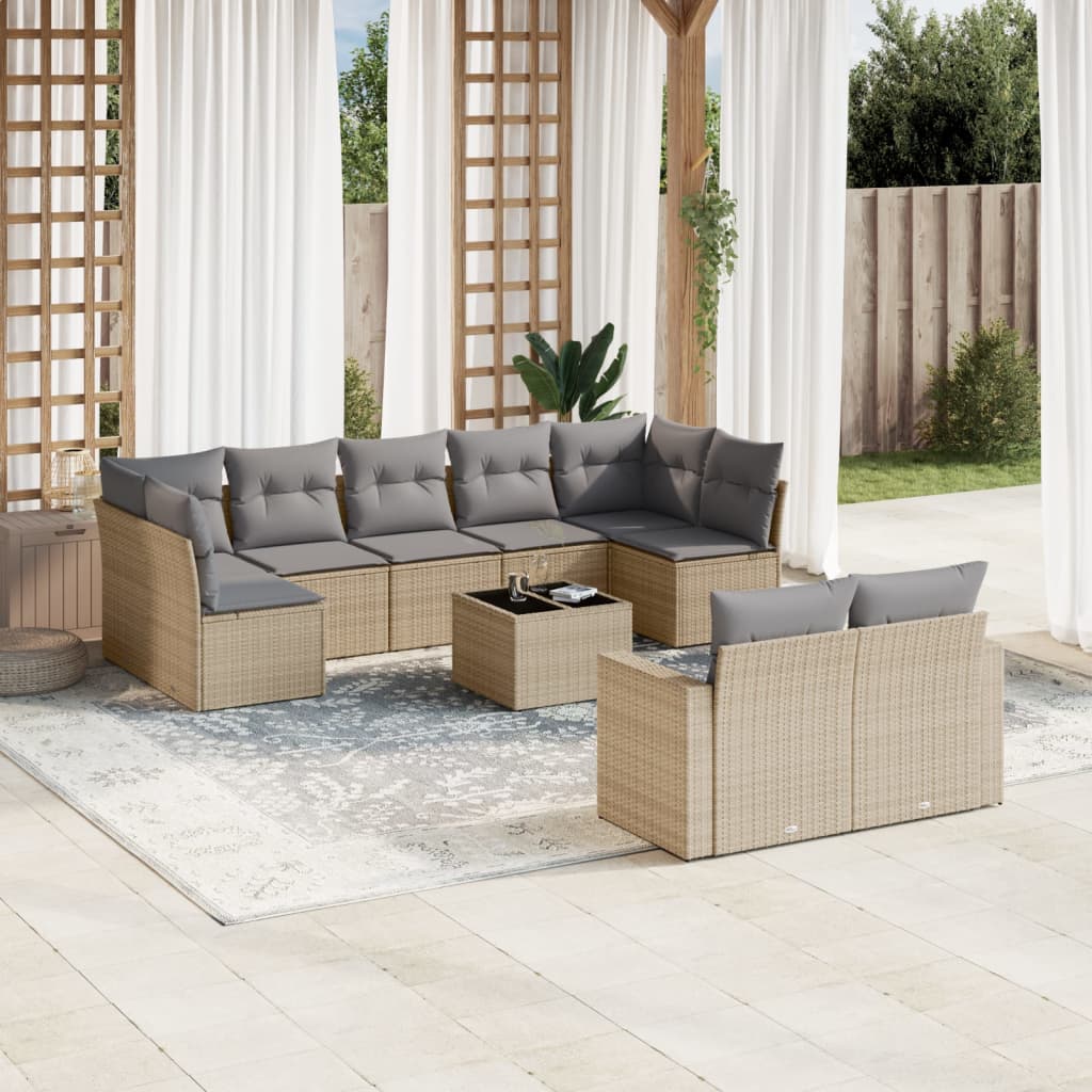 10-Delige Loungeset Met Kussens Poly Rattan
