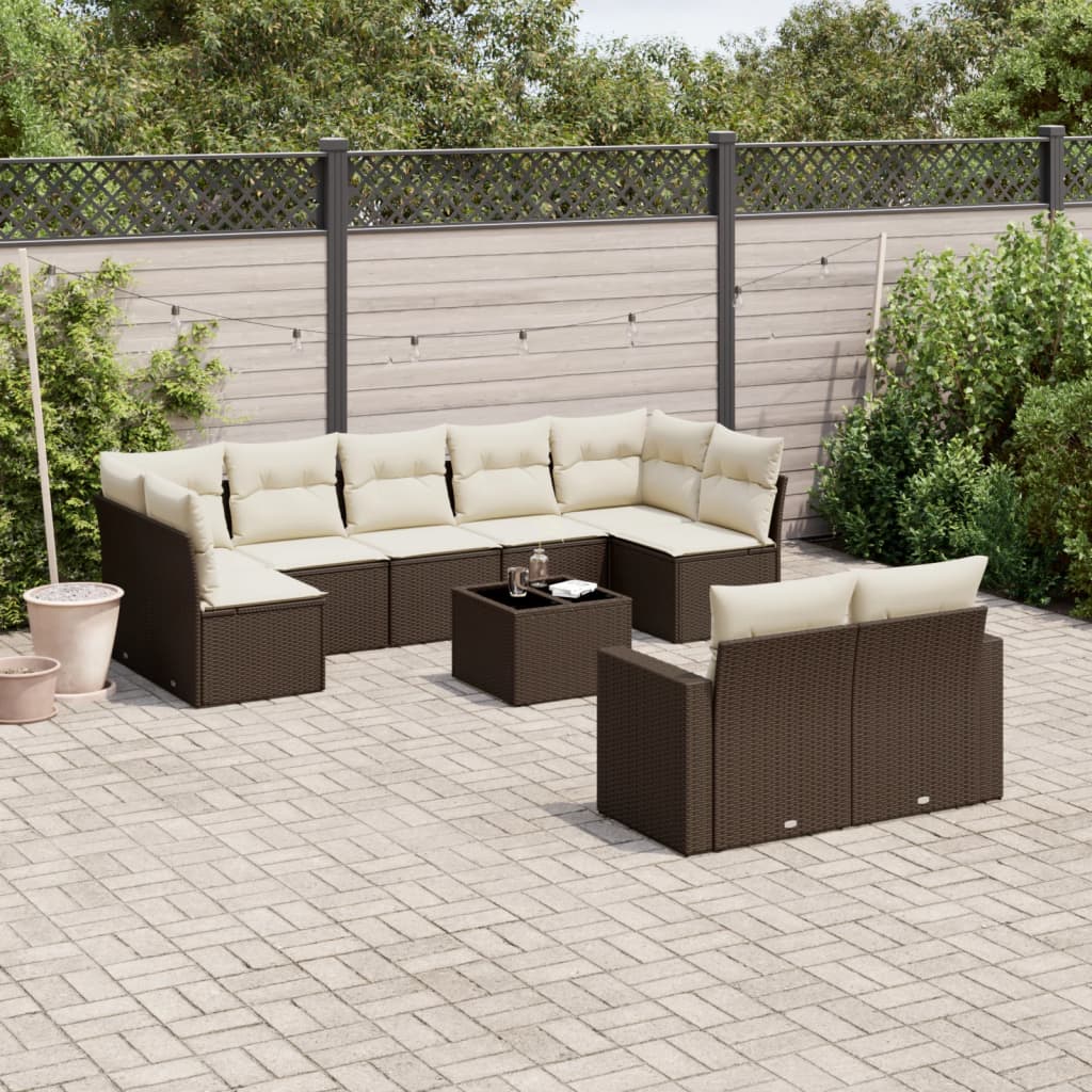 10-Delige Loungeset Met Kussens Poly Rattan