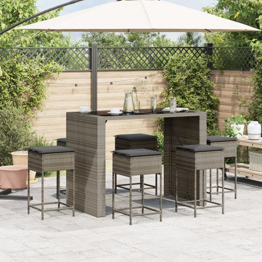 7-Delige Tuinbarset Met Kussens Poly Rattan