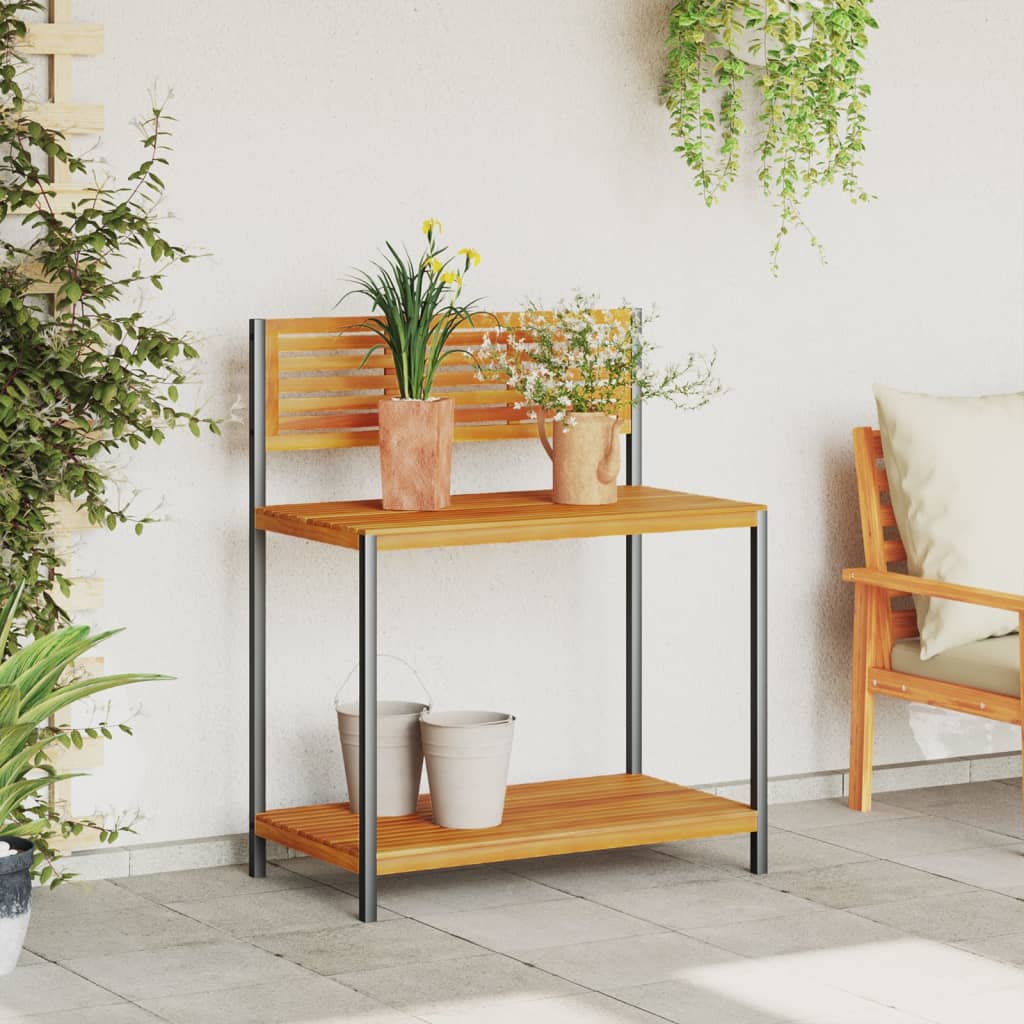 Tuinwerktafel 90X50X110 Cm Massief Acaciahout En Staal Crème