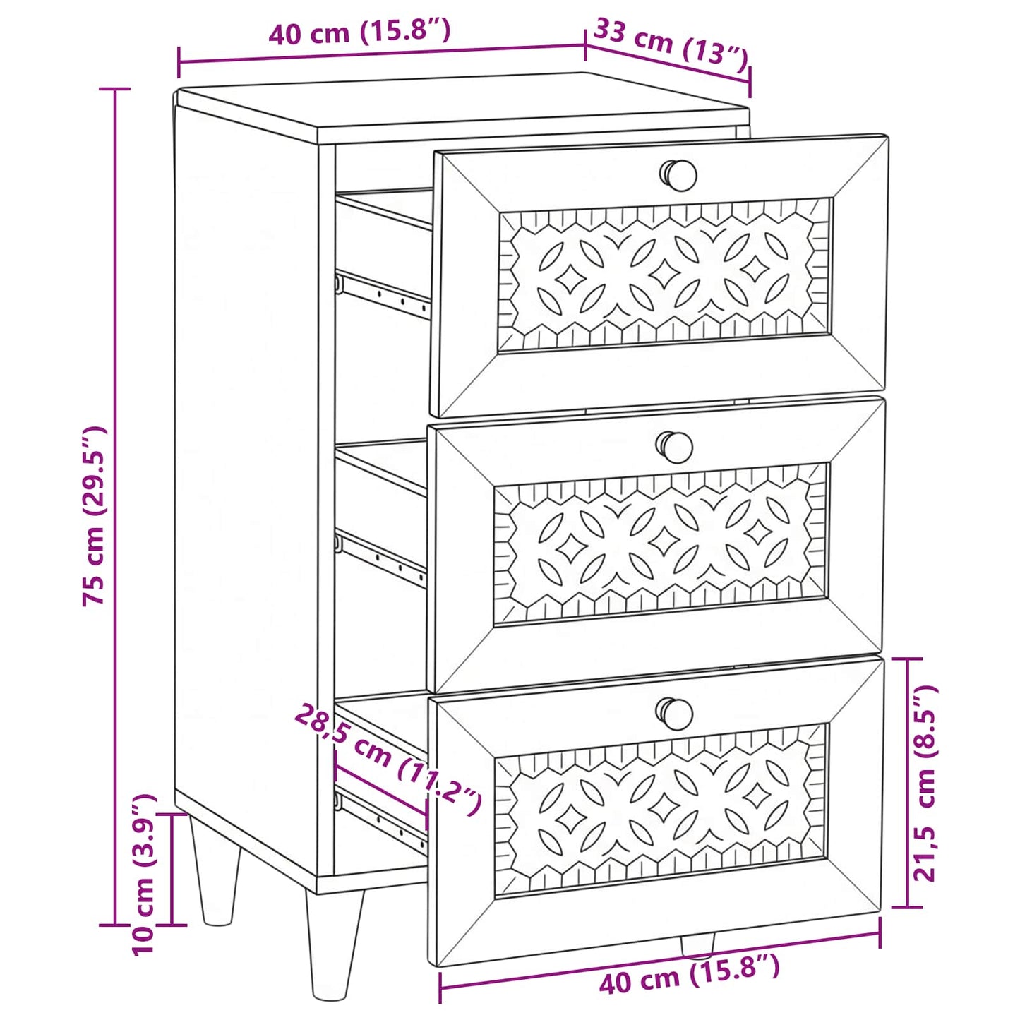 Dressoir Met Lade Wit 33.5 X 40 X 75 Cm