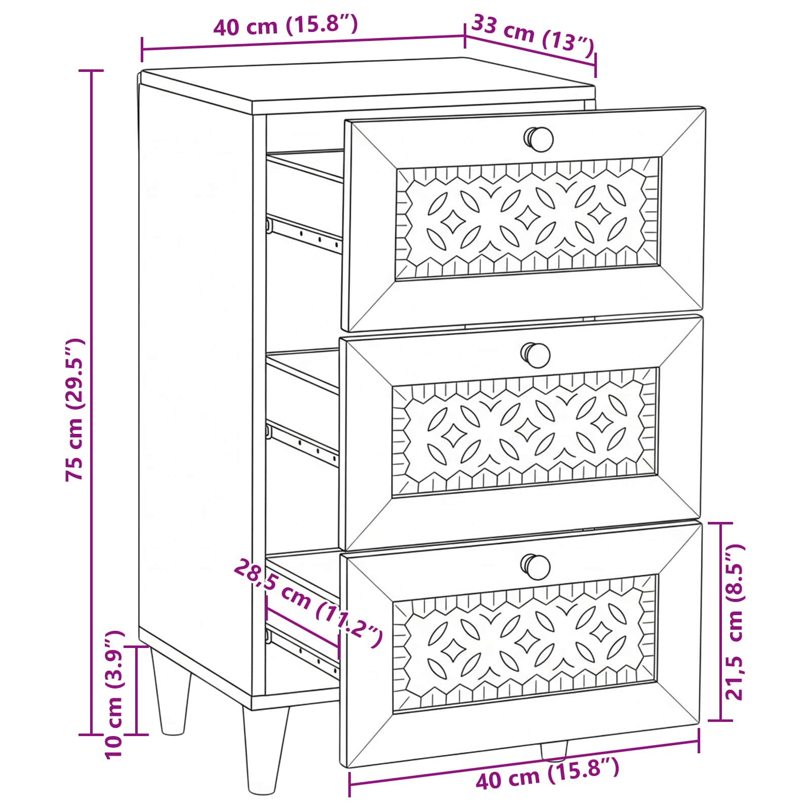 Dressoir Met Lade Wit 33.5 X 40 X 75 Cm