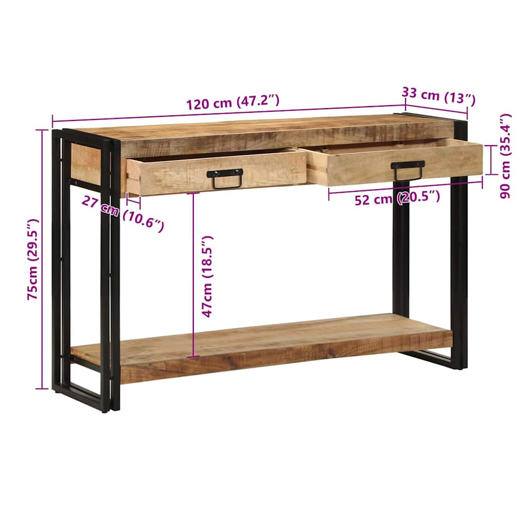 Wandtafel Met Lade Bruin 120 X 33 X 75 Cm Massief Mango Hout