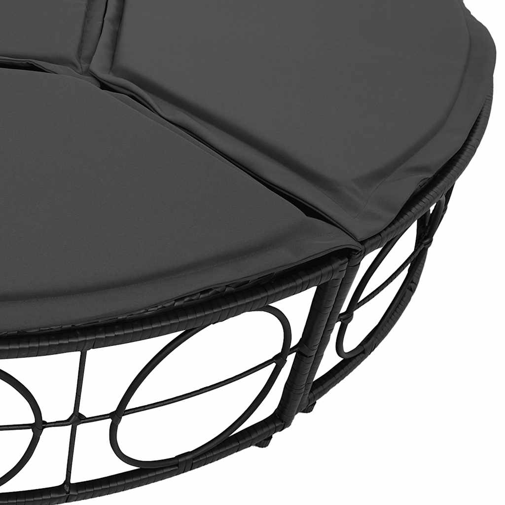 Loungebed Met Luifel En Kussens Poly Rattan