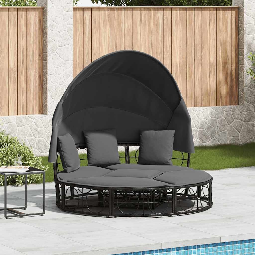Loungebed Met Luifel En Kussens Poly Rattan