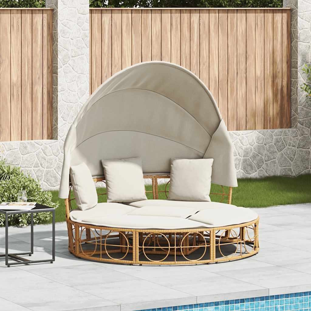 Loungebed Met Luifel En Kussens Poly Rattan