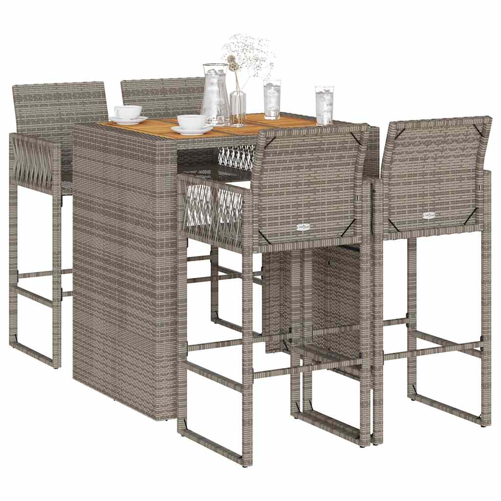 5-Delige Tuinbarset Zonder Kussens Poly Rattan Acacia