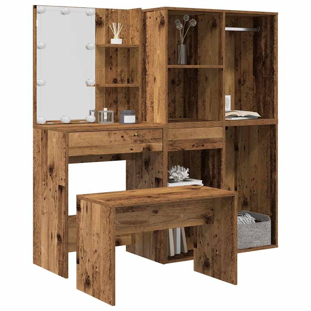 Kaptafelset Met Led-Verlichting Bewerkt Hout Artisanaal Eiken