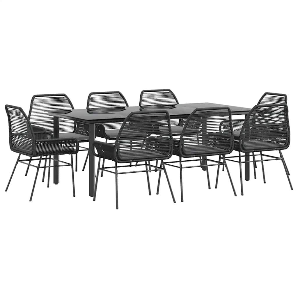 9-Delige Tuinset Met Kussens Poly Rattan Glas