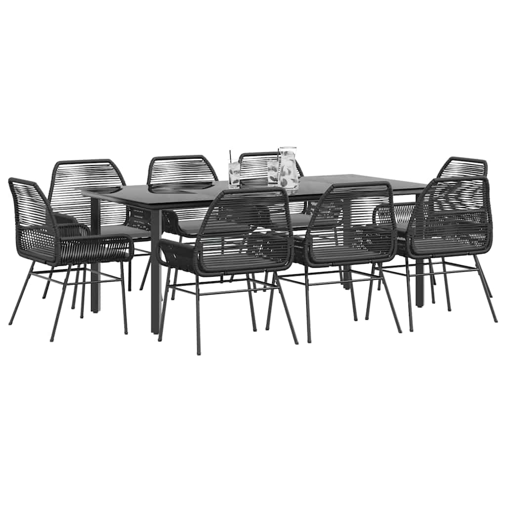 9-Delige Tuinset Met Kussens Poly Rattan Glas