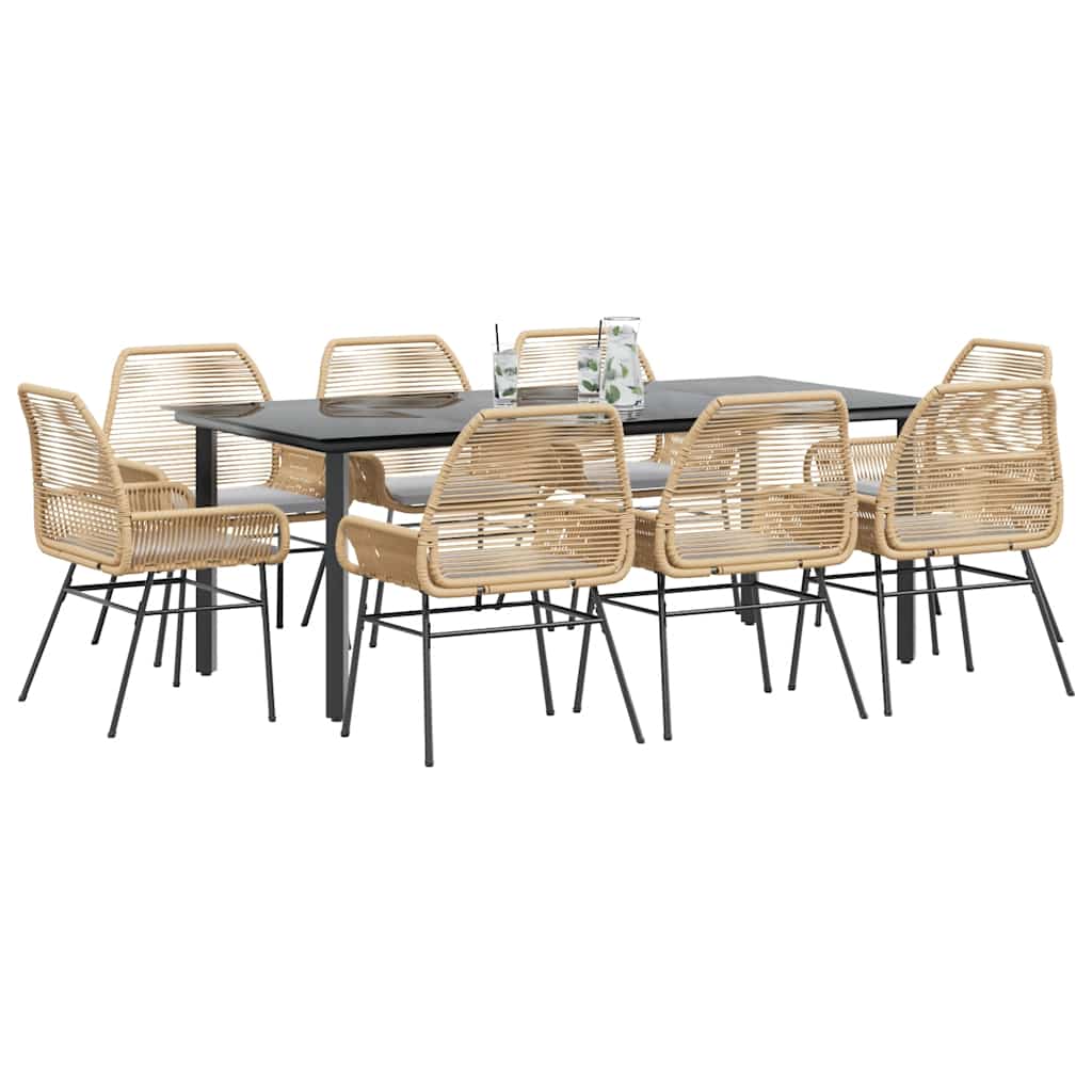 9-Delige Tuinset Met Kussens Poly Rattan Glas