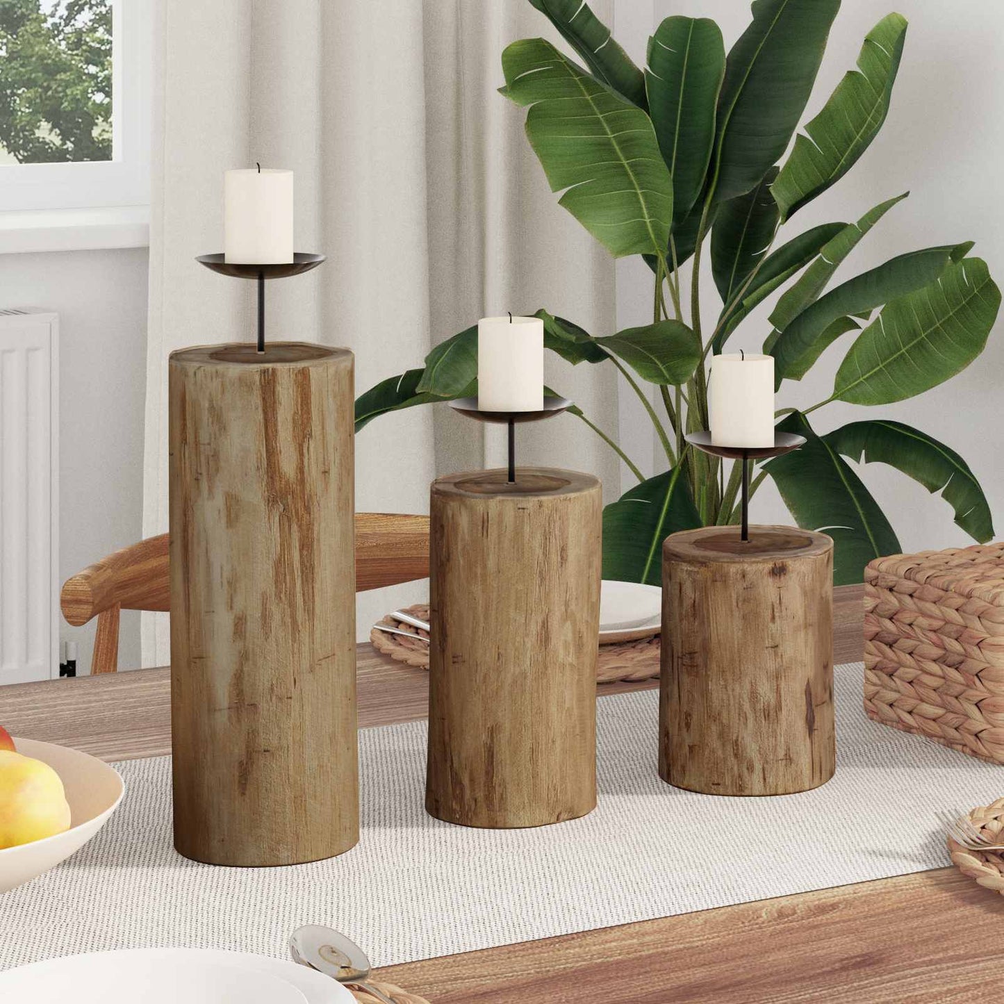 Kaarsenhouder 3 Pcs Naturel Massief Teakhout